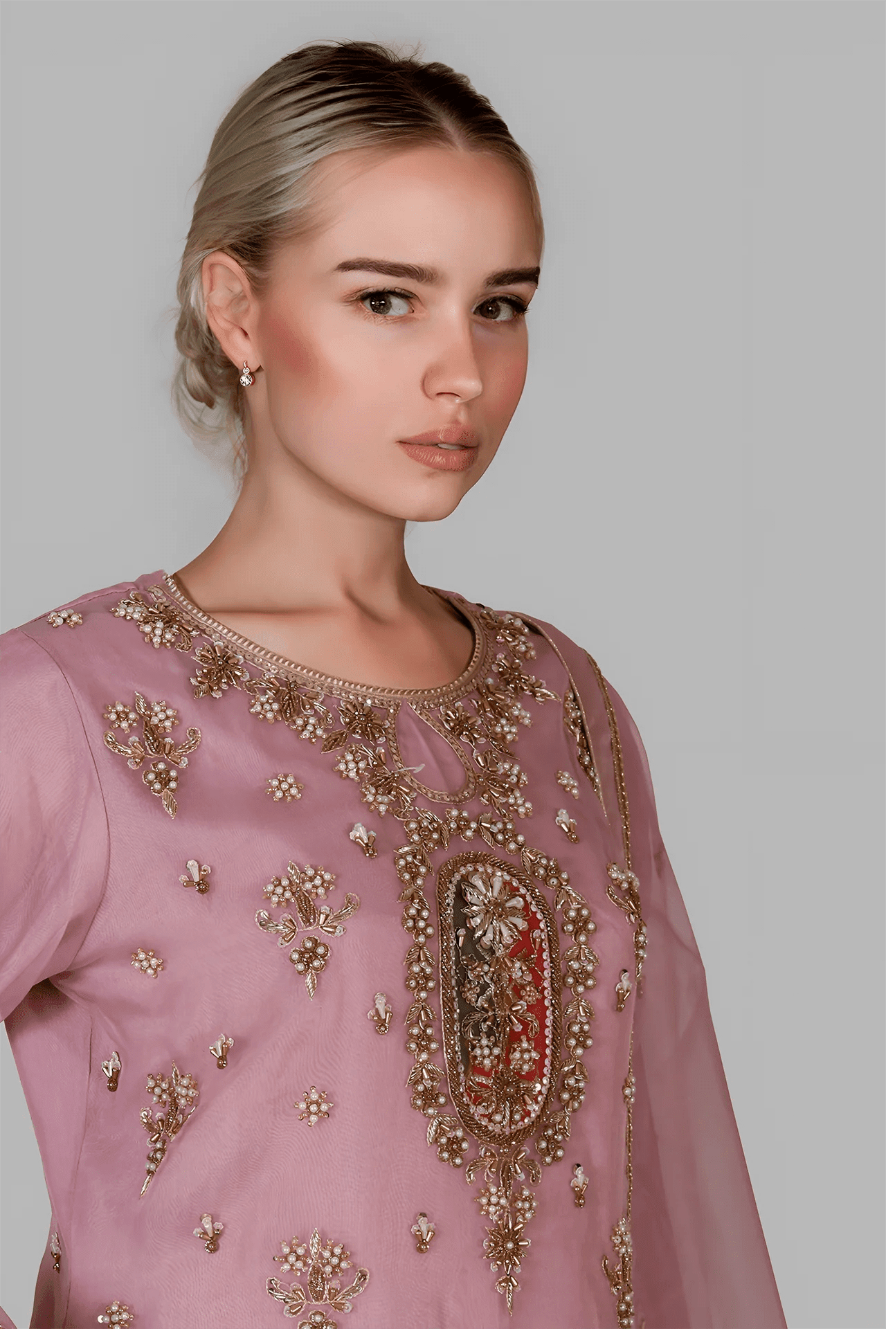 chambeili Mia Mauve Embellished Organza Shirt & Gharara Suit 3 PC Party Ensemble